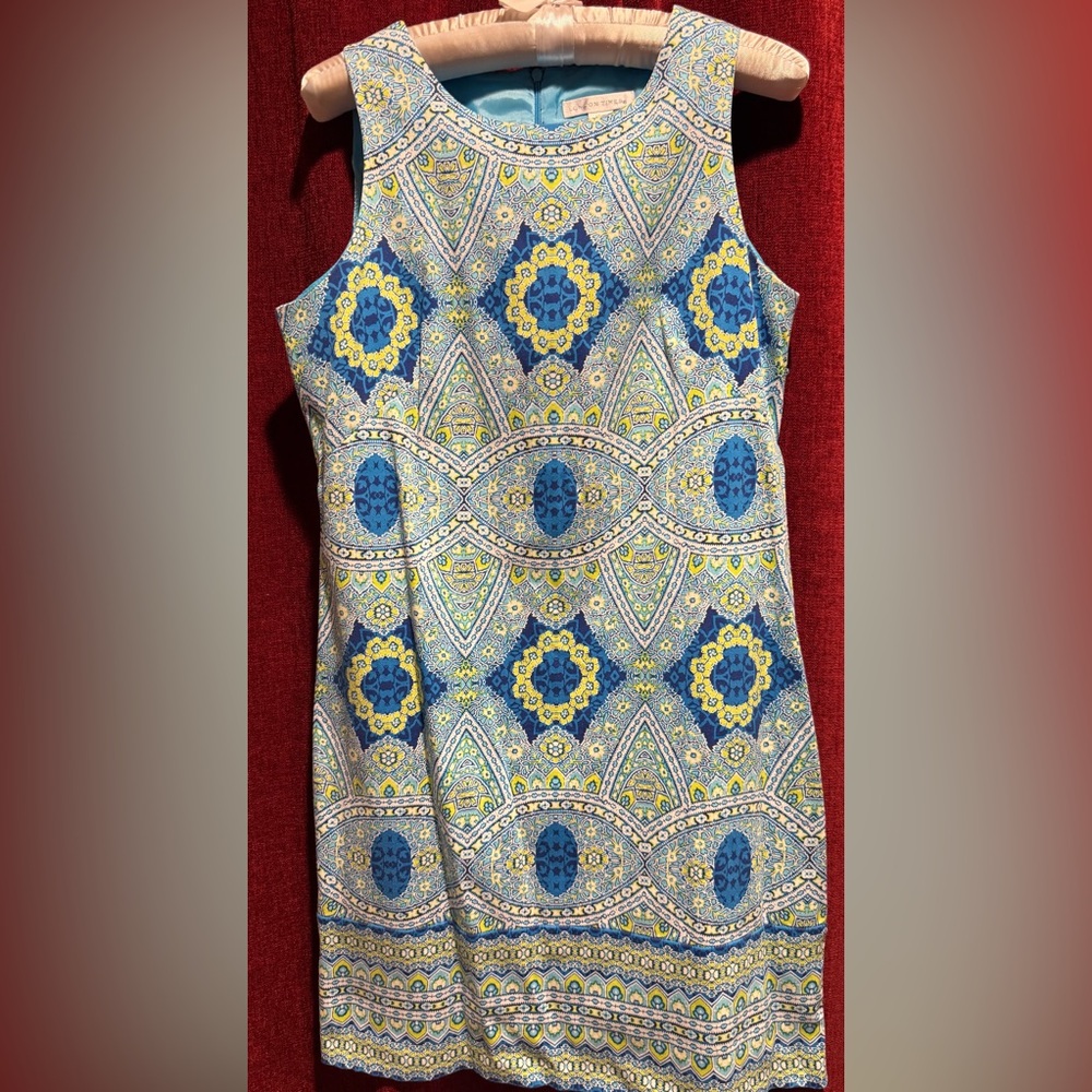 London Times Blue and Yellow Geometric Dress